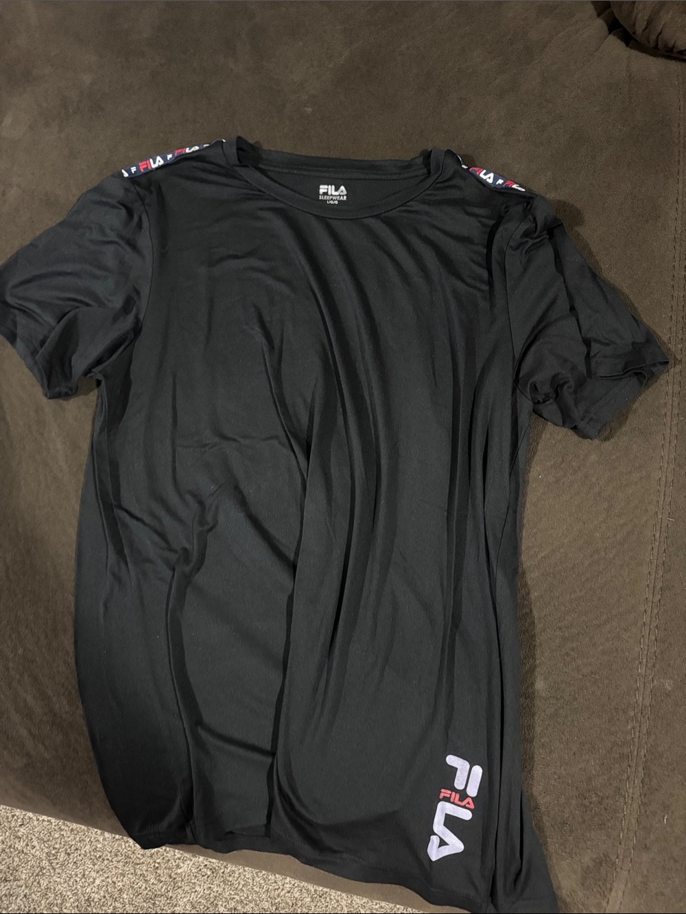 Fila Black Short-Sleeve Logo Tee with Shoulder Tape